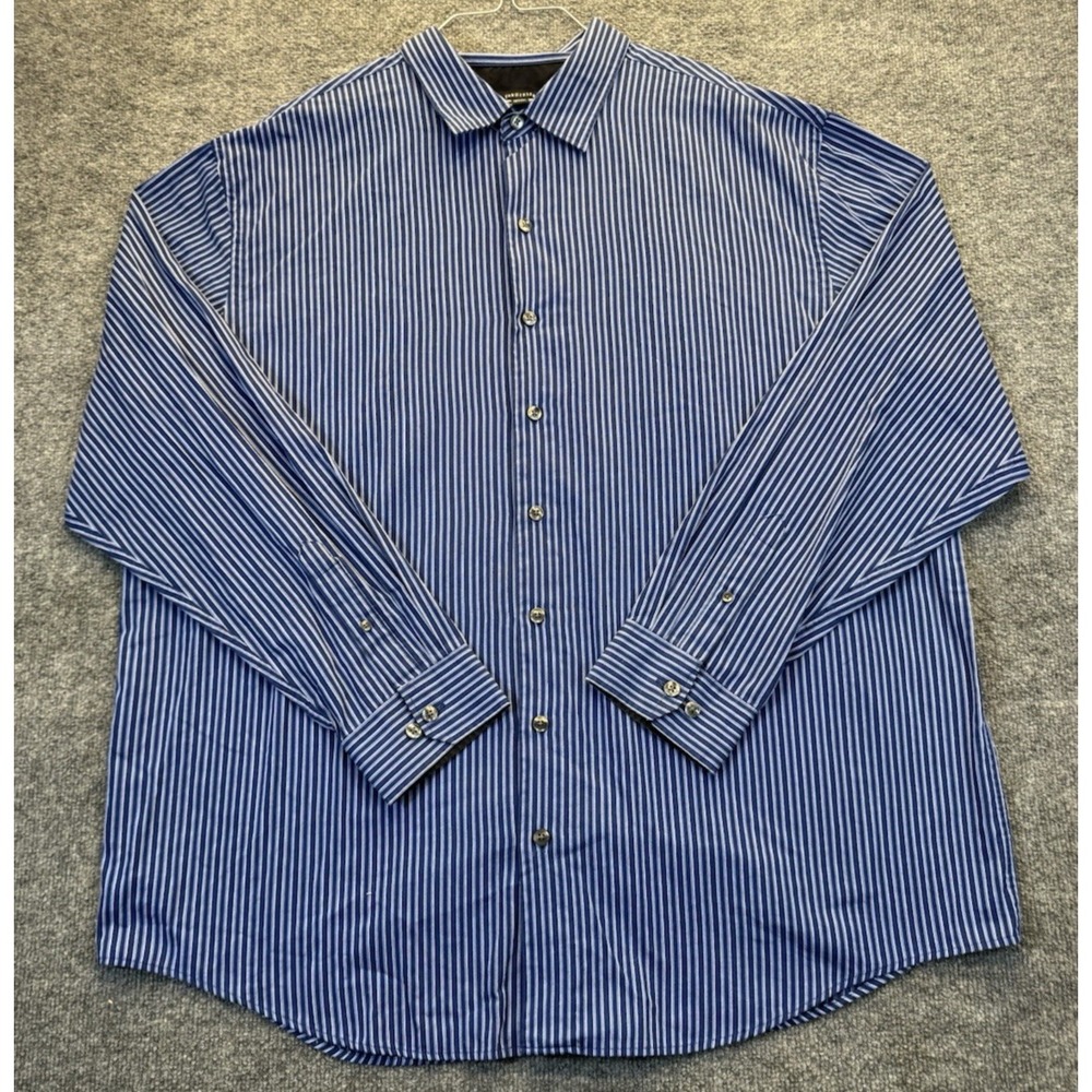 Van Heusen Men's 2XL Tall Blue White Stripe Long Sleeve Dress Shirt 19-19.5